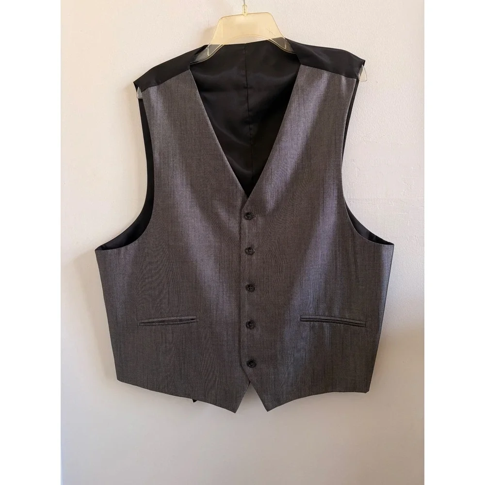 Gulliano Couture Mens 3 Piece Suit 50R Charcoal Grey Sharkskin Blazer Vest Pants